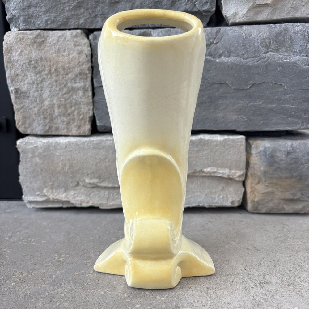 Vintage Pacific Pottery Double Vase Art Nouveau Deco 3324 Yellow & Ivory USA - Picture 3 of 14